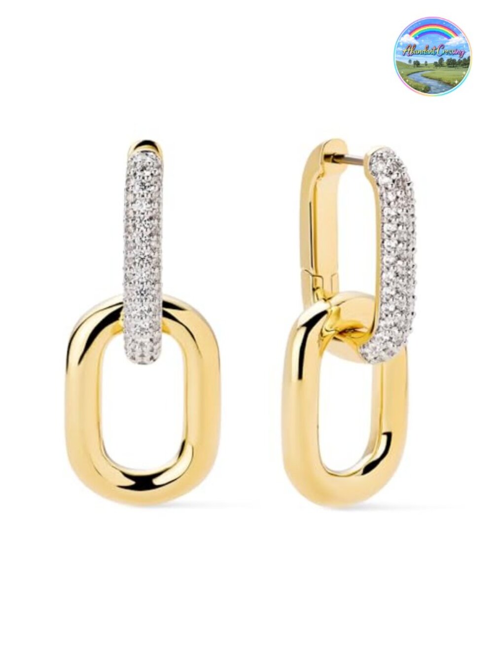 14K Gold Plated Double Hoop Earrings Pave Hypoallergenic Water Resistant